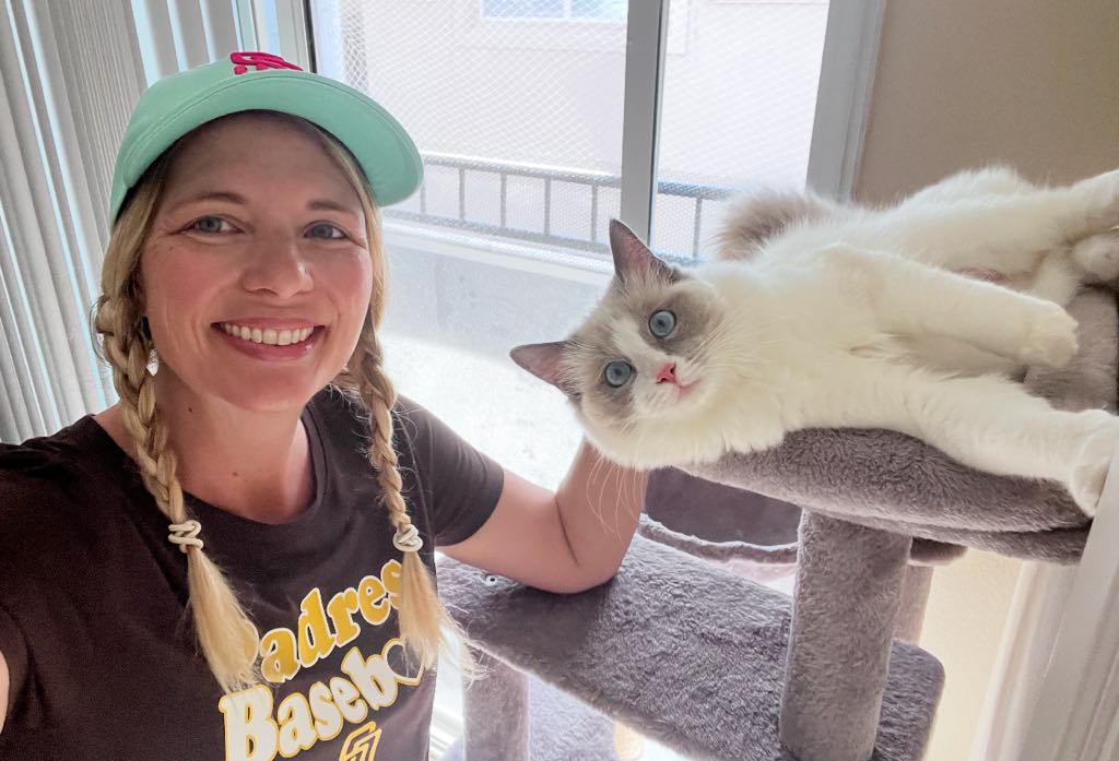 purebred ragdoll San Diego lady with her ragdoll cat from desert Dolls ragdolls